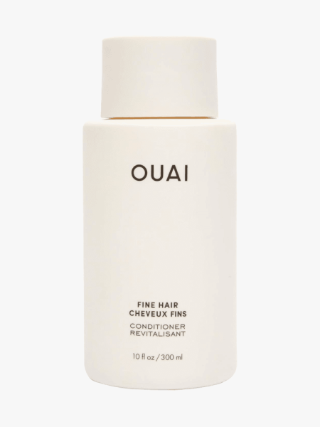 OUAI Fine Hair Conditioner in branded component on a light gray background